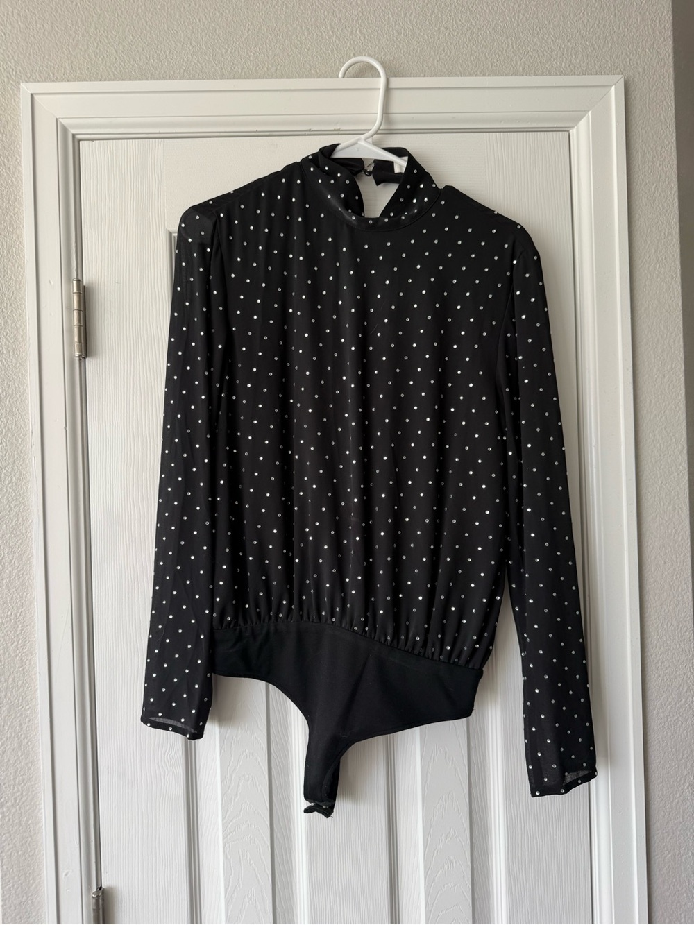 Revolve LPA Black with Rhinestone Polka Dot Mock Neck Bodysuit